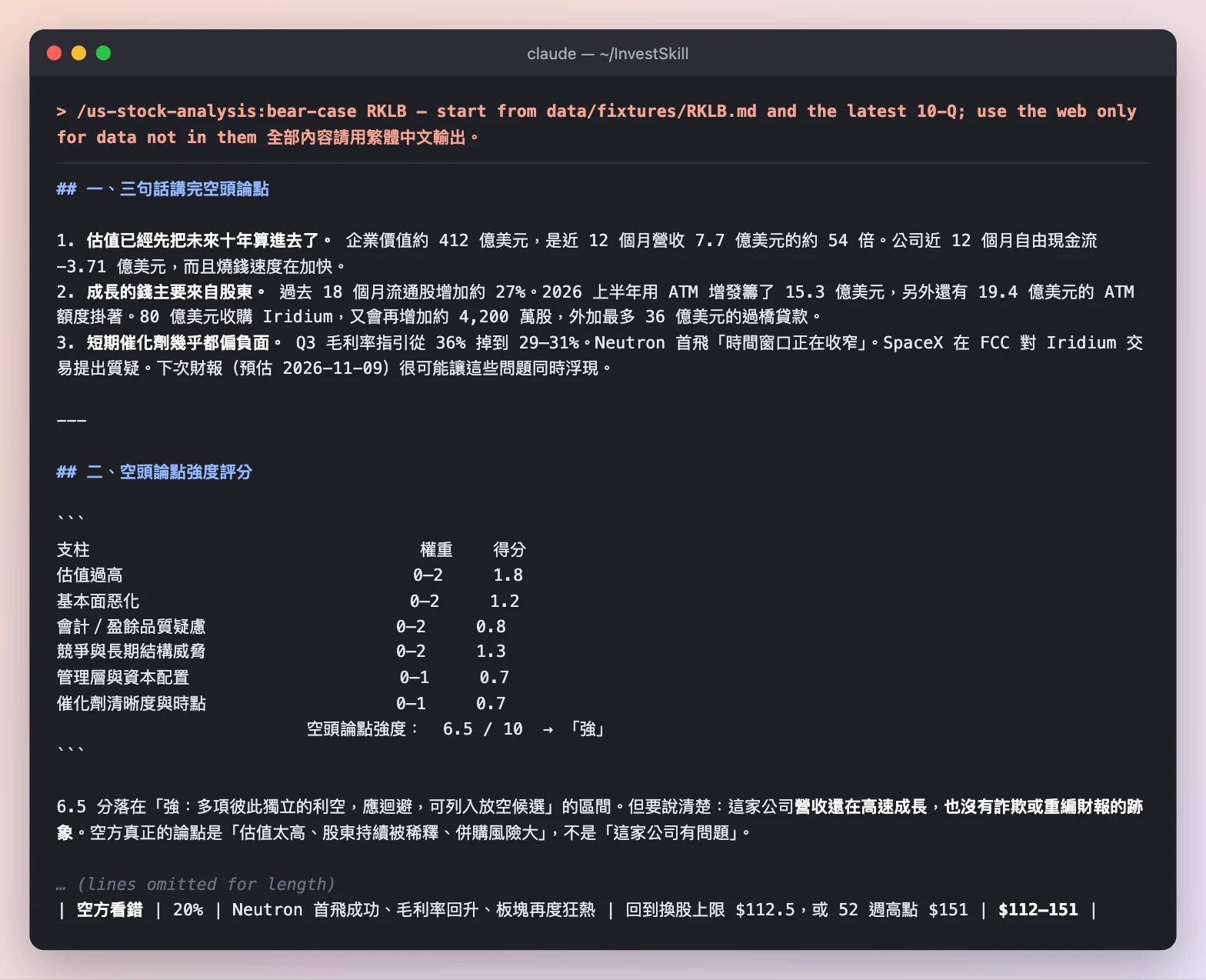 bear-case：三句話空頭論點與六大支柱評分 6.5 / 10