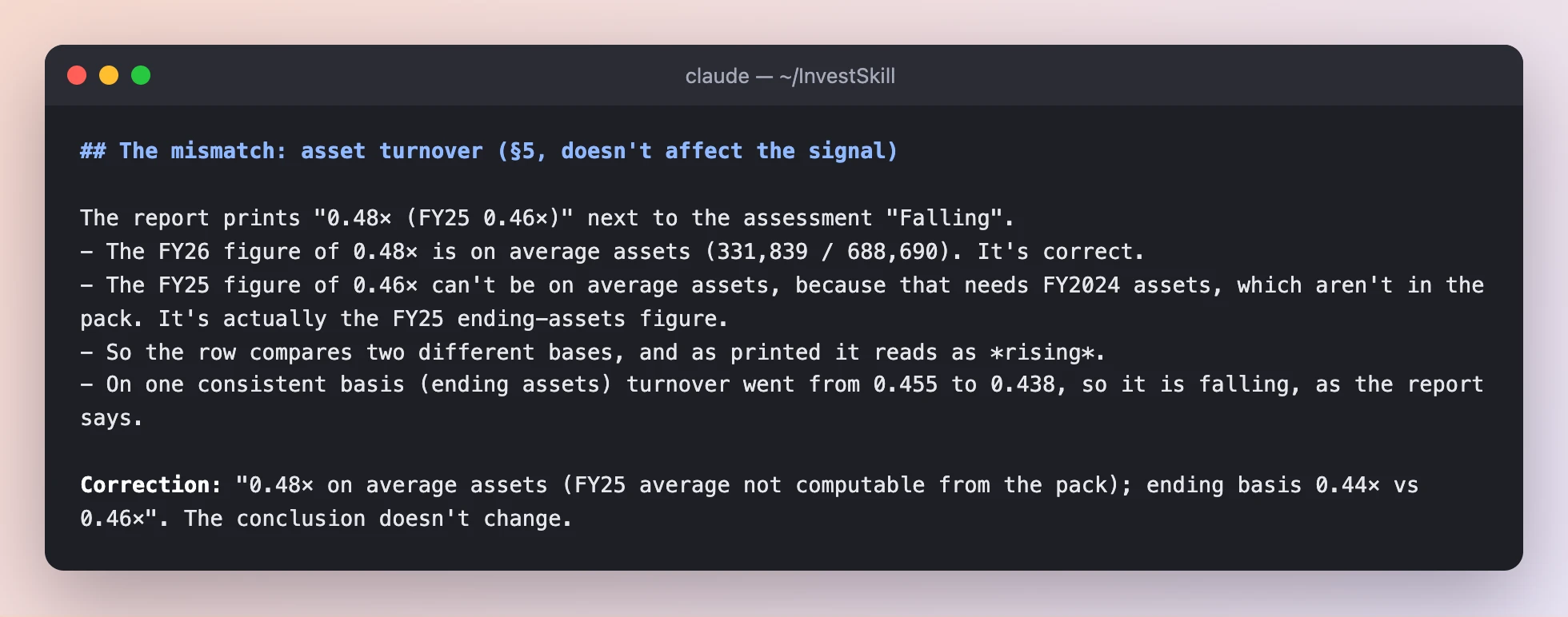 The mismatch: asset turnover compared on two different bases