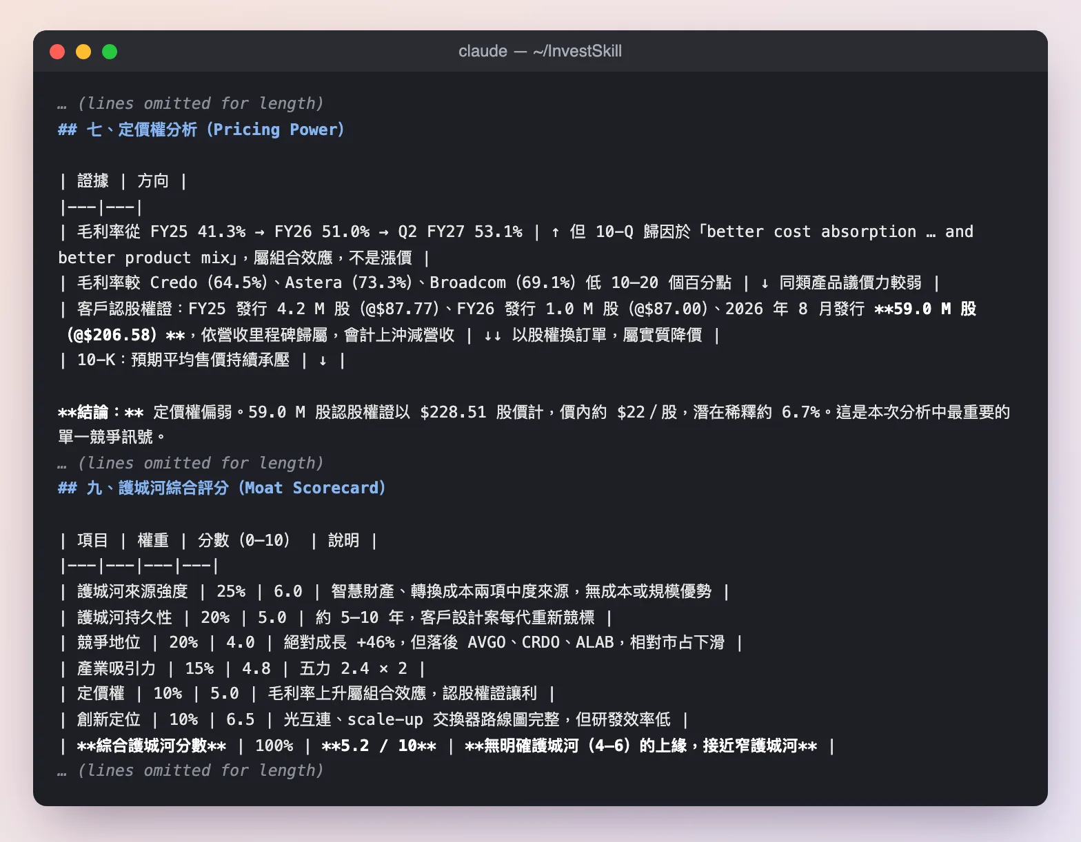 competitor-analysis 的定價權分析與護城河綜合評分 5.2