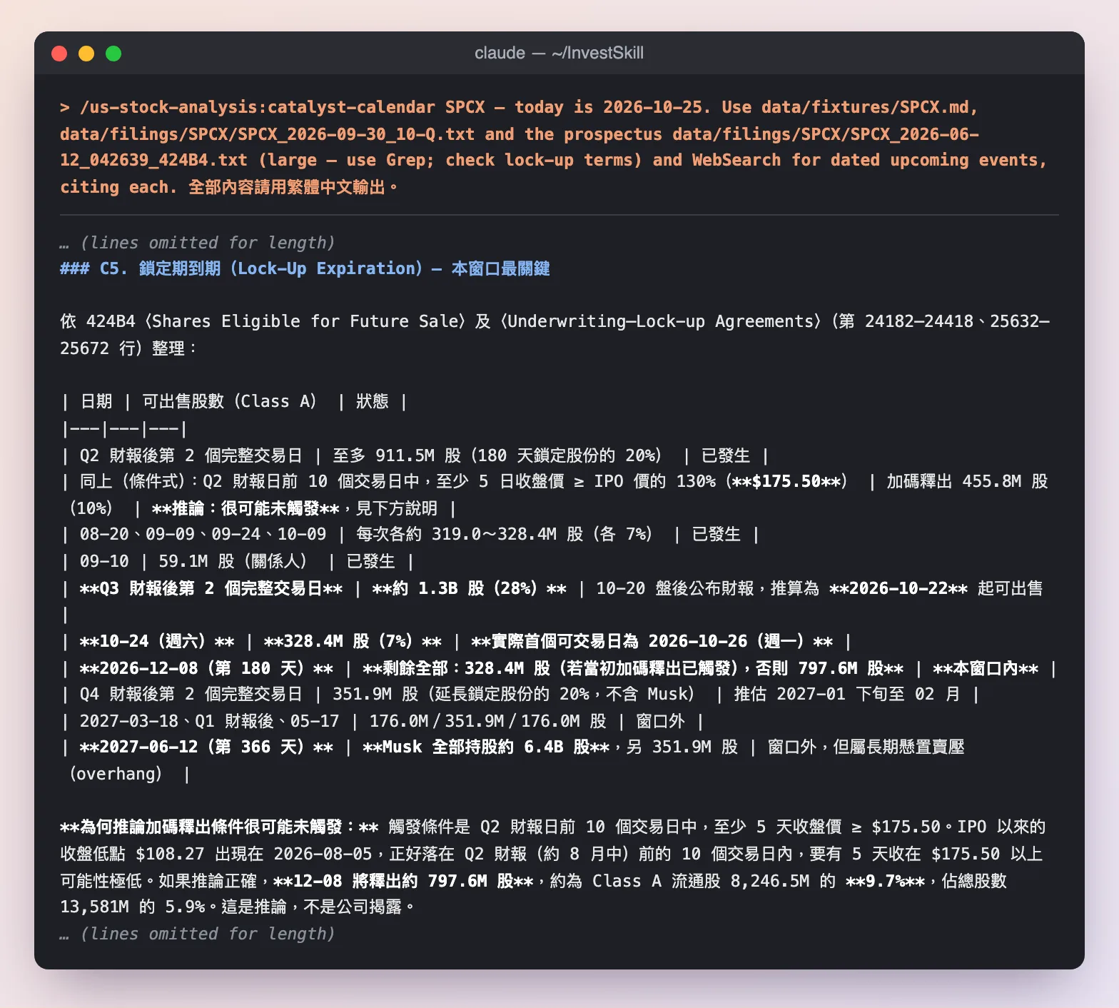 catalyst-calendar 整理的 SpaceX 閉鎖期解禁時程表
